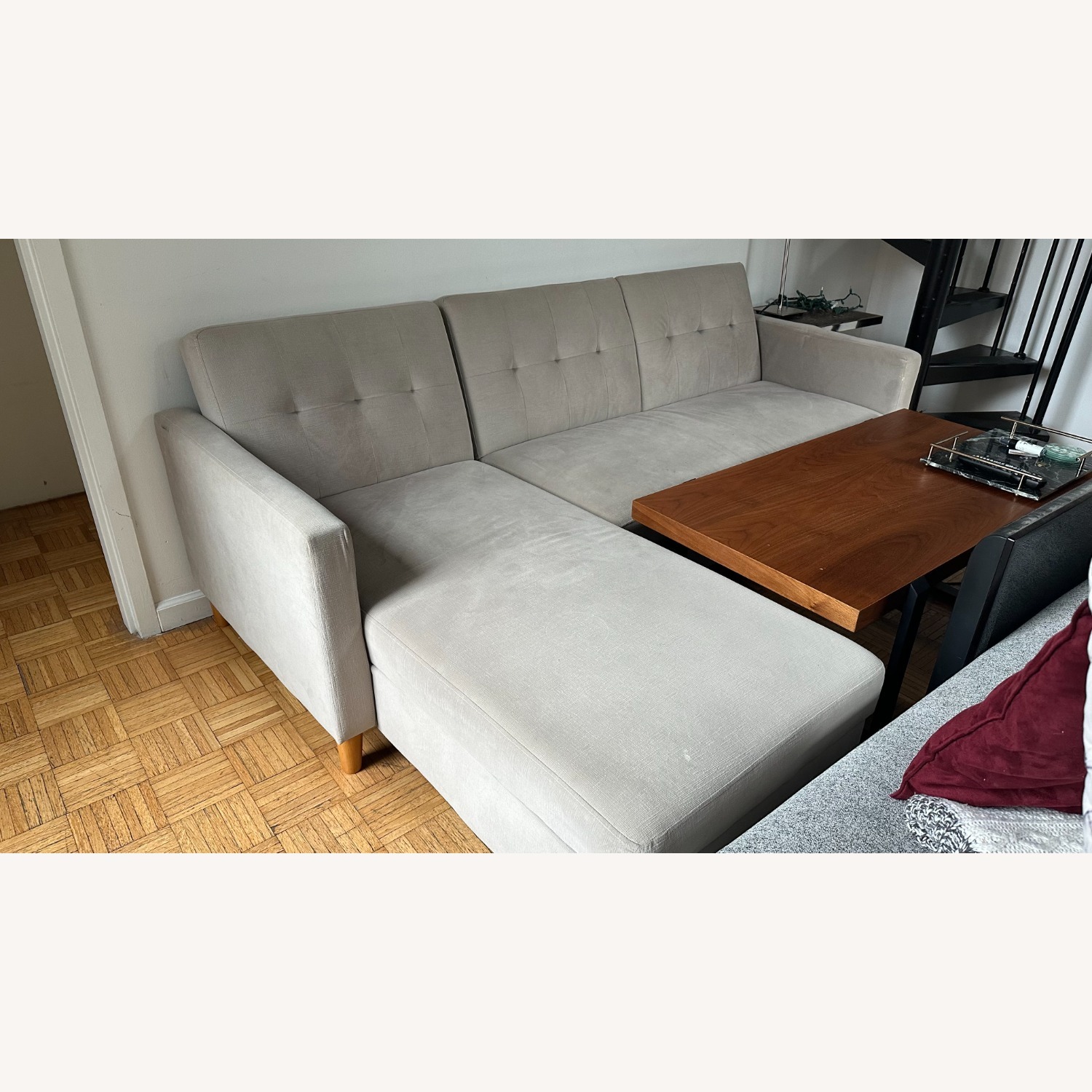 Natural Fabric 2 Piece Sectional with Storage - image-3