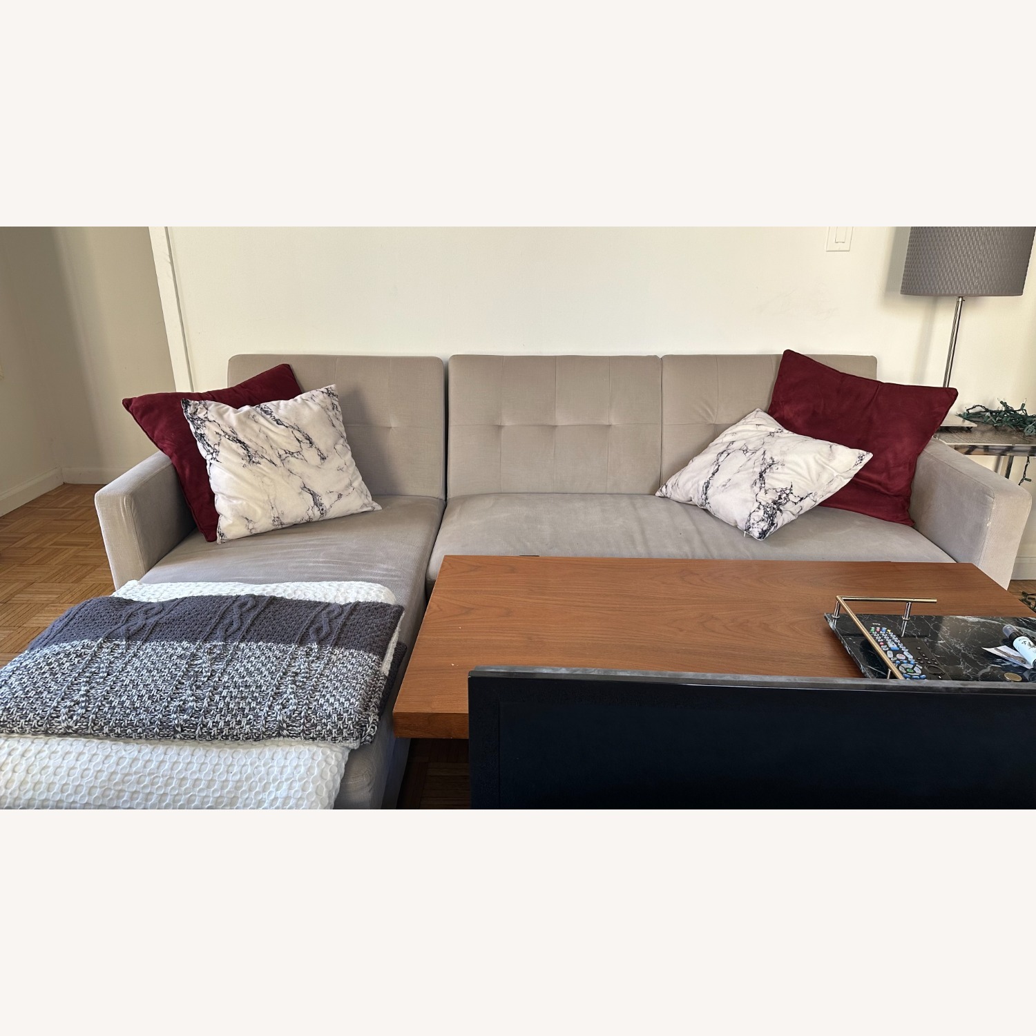 Natural Fabric 2 Piece Sectional with Storage - image-1