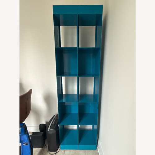 Used CB2 Blue Metal Bookcase for sale on AptDeco