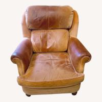 Light Brown Pig Skin Leather Armchair with Ottoman