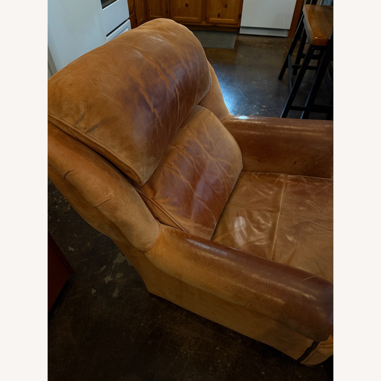 Light Brown Pig Skin Leather Armchair with Ottoman - image-3