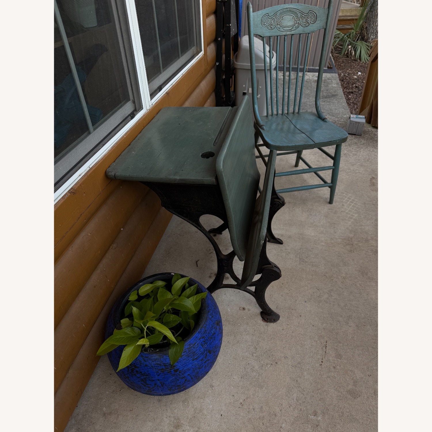 Vintage/Antique Blue Wood Desk - image-1