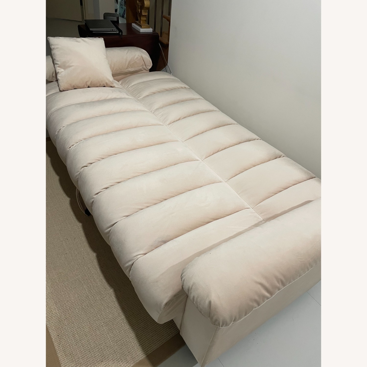 Beige Velvet Futon with Under Storage - image-3