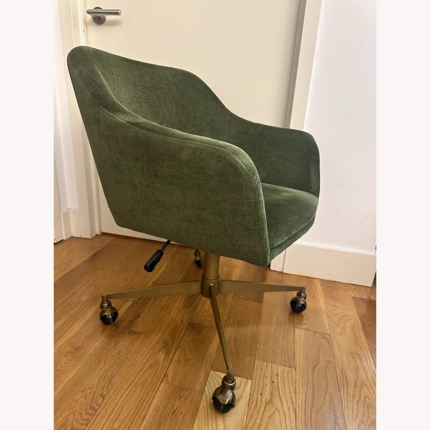 World Market Green Upholstered Chair w Brass Base - image-2
