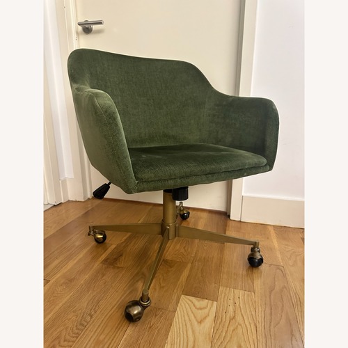 Used World Market Green Upholstered Chair w Brass Base for sale on AptDeco