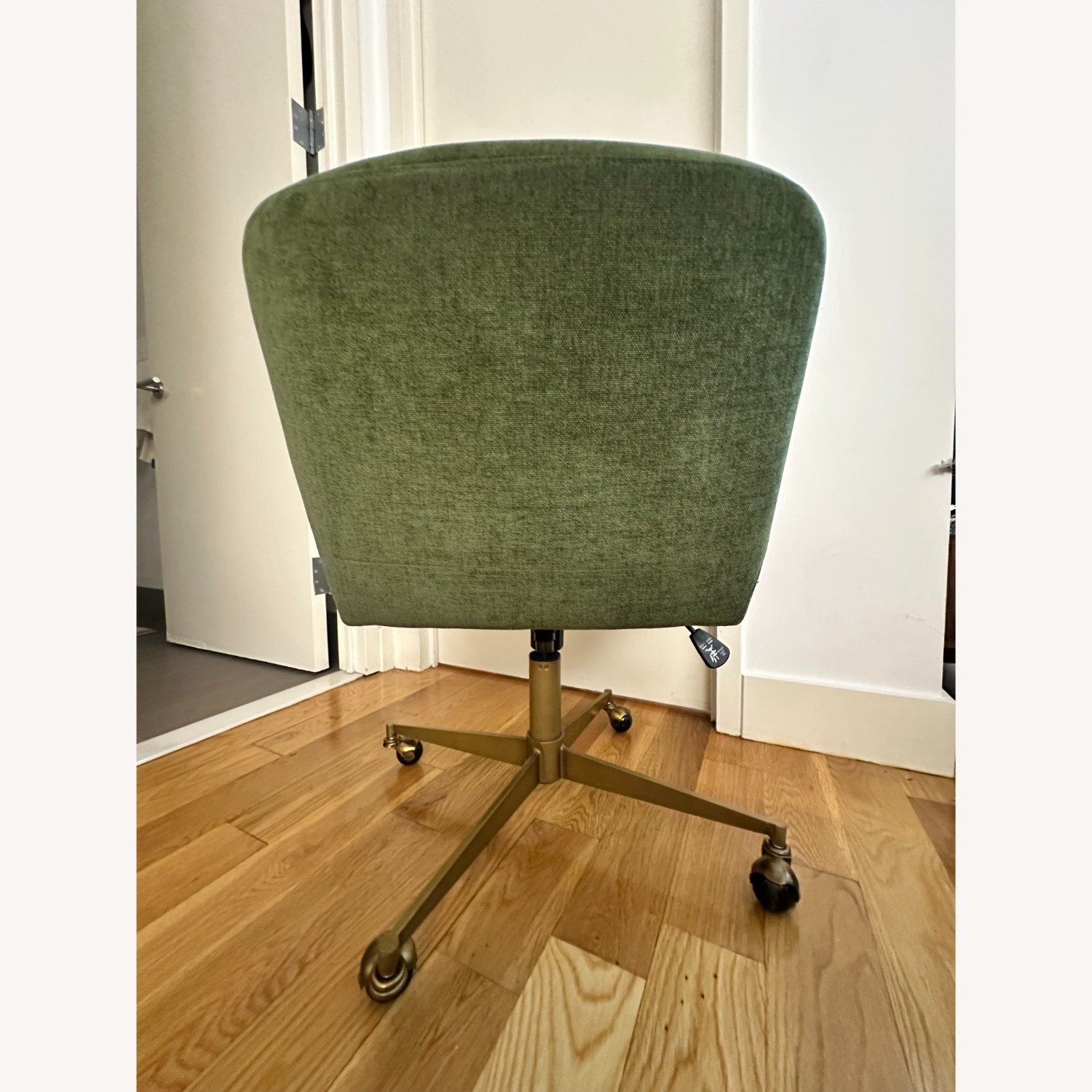 World Market Green Upholstered Chair w Brass Base - image-3