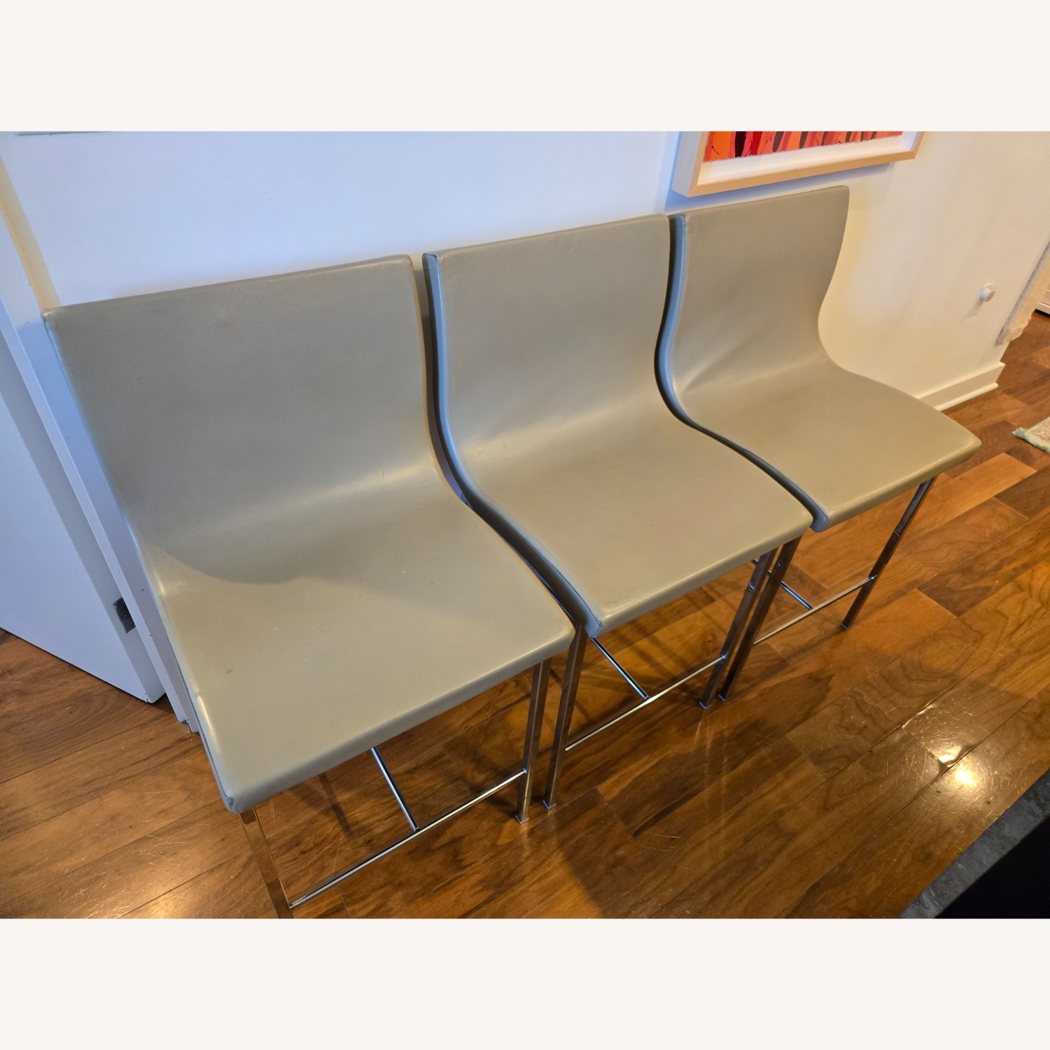 Ligne Roset Sala Light Gray Leather Stools (Set of 3) - image-11