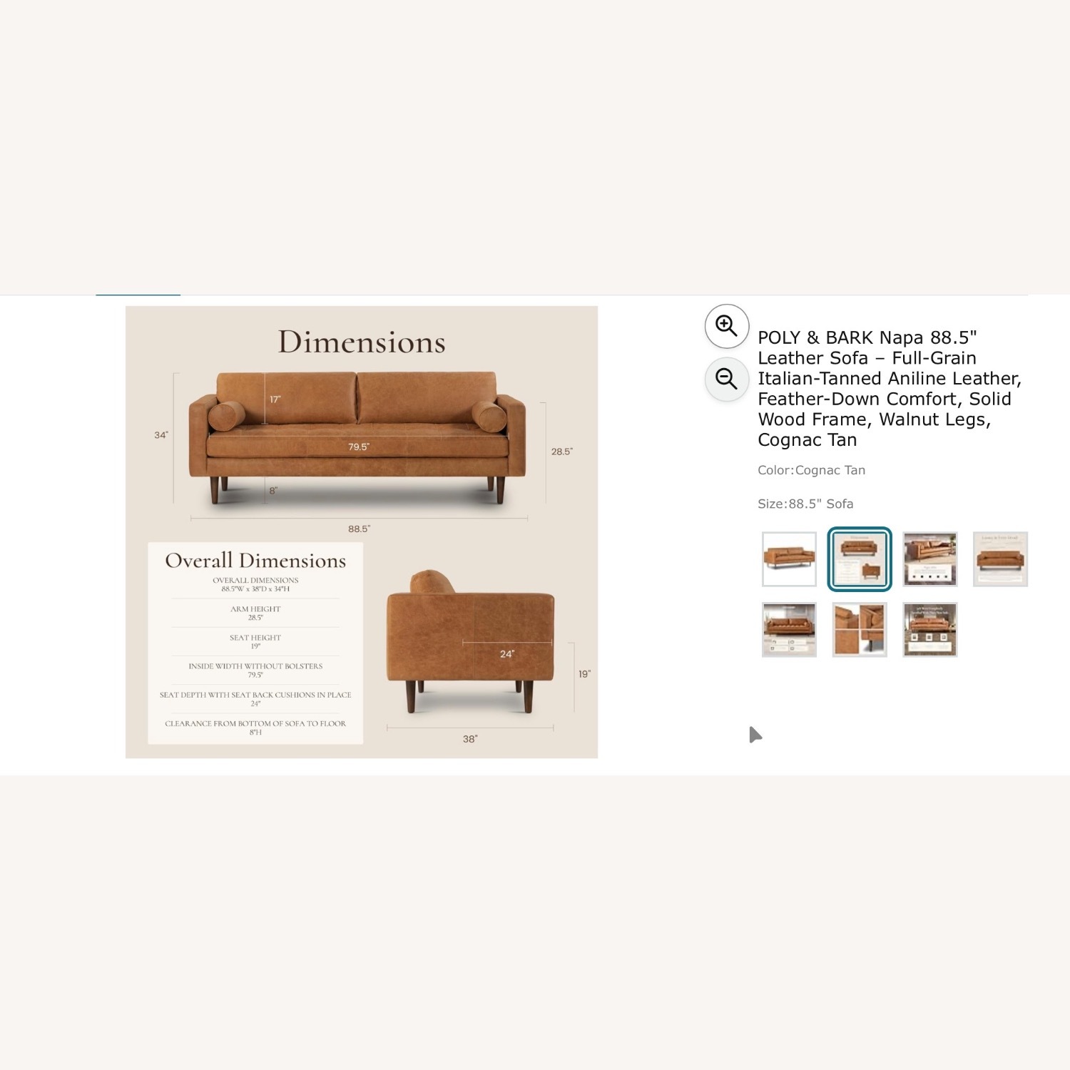 Poly and Bark Napa Light Brown Leather 3+ Seater Sofa - image-6