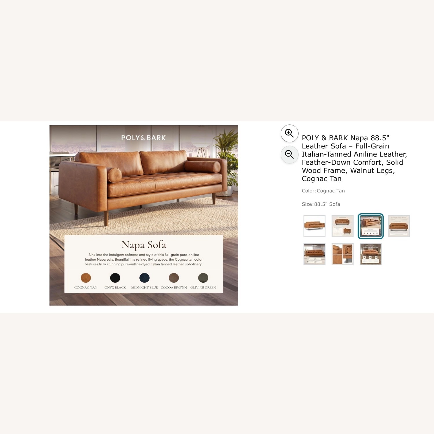 Poly and Bark Napa Light Brown Leather 3+ Seater Sofa - image-1