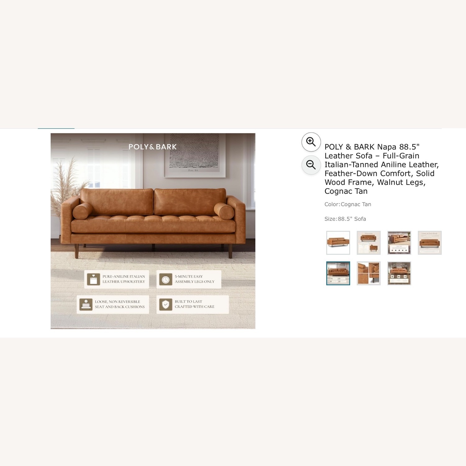 Poly and Bark Napa Light Brown Leather 3+ Seater Sofa - image-8
