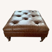 Ethan Allen Dark Brown Leather Ottoman