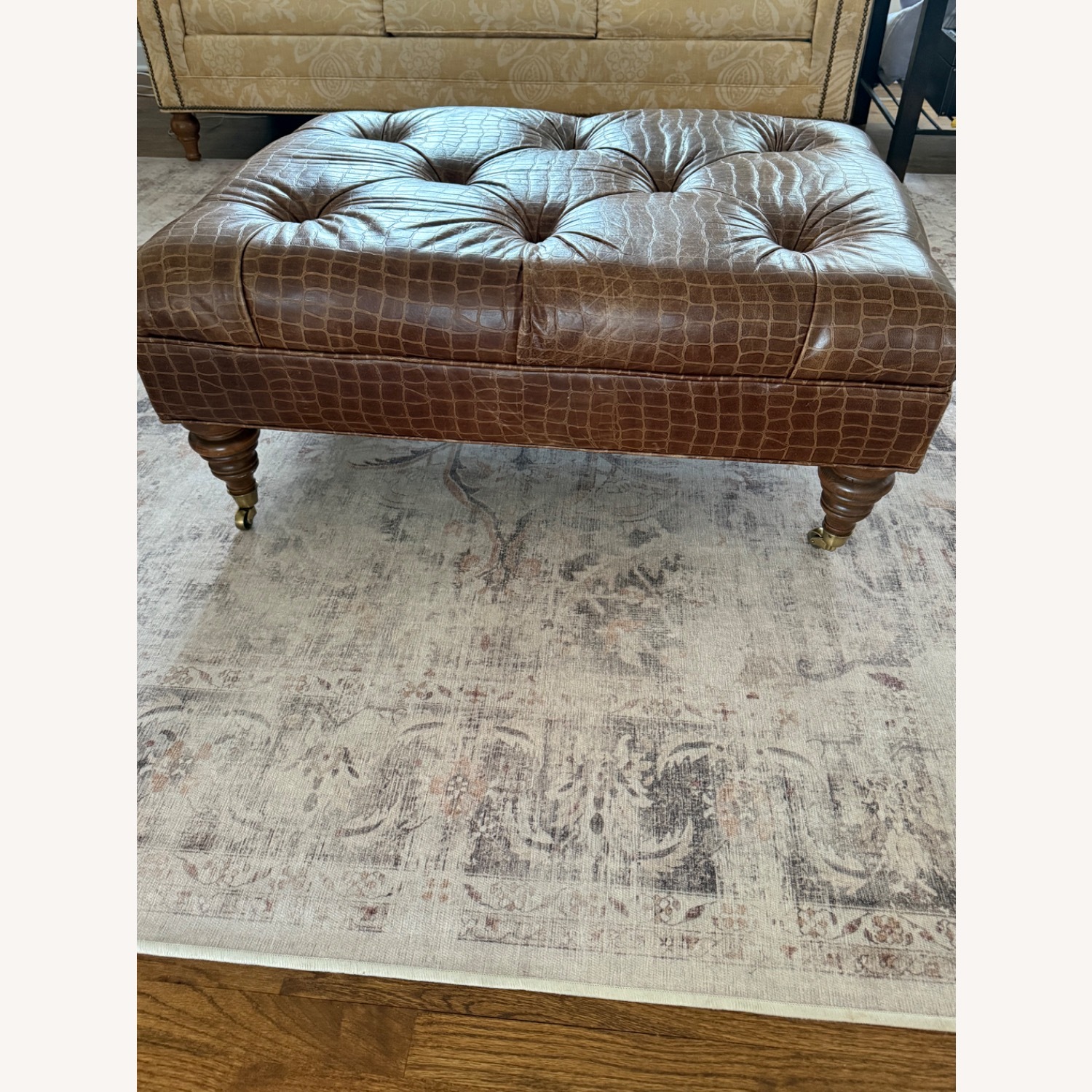 Ethan Allen Dark Brown Leather Ottoman - image-2