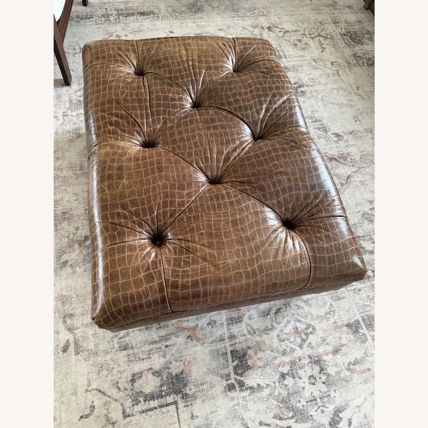 Ethan Allen Dark Brown Leather Ottoman - image-4