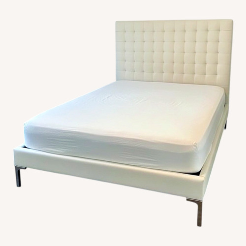 Used White Leather Queen Bed for sale on AptDeco
