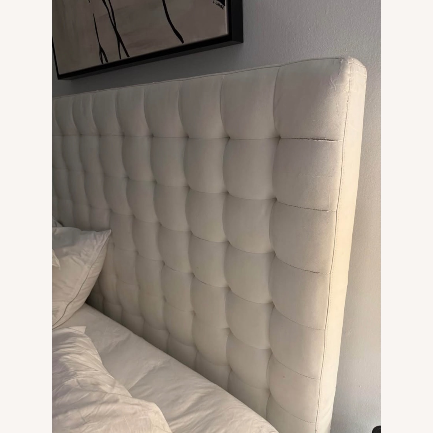White Leather Queen Bed - image-2