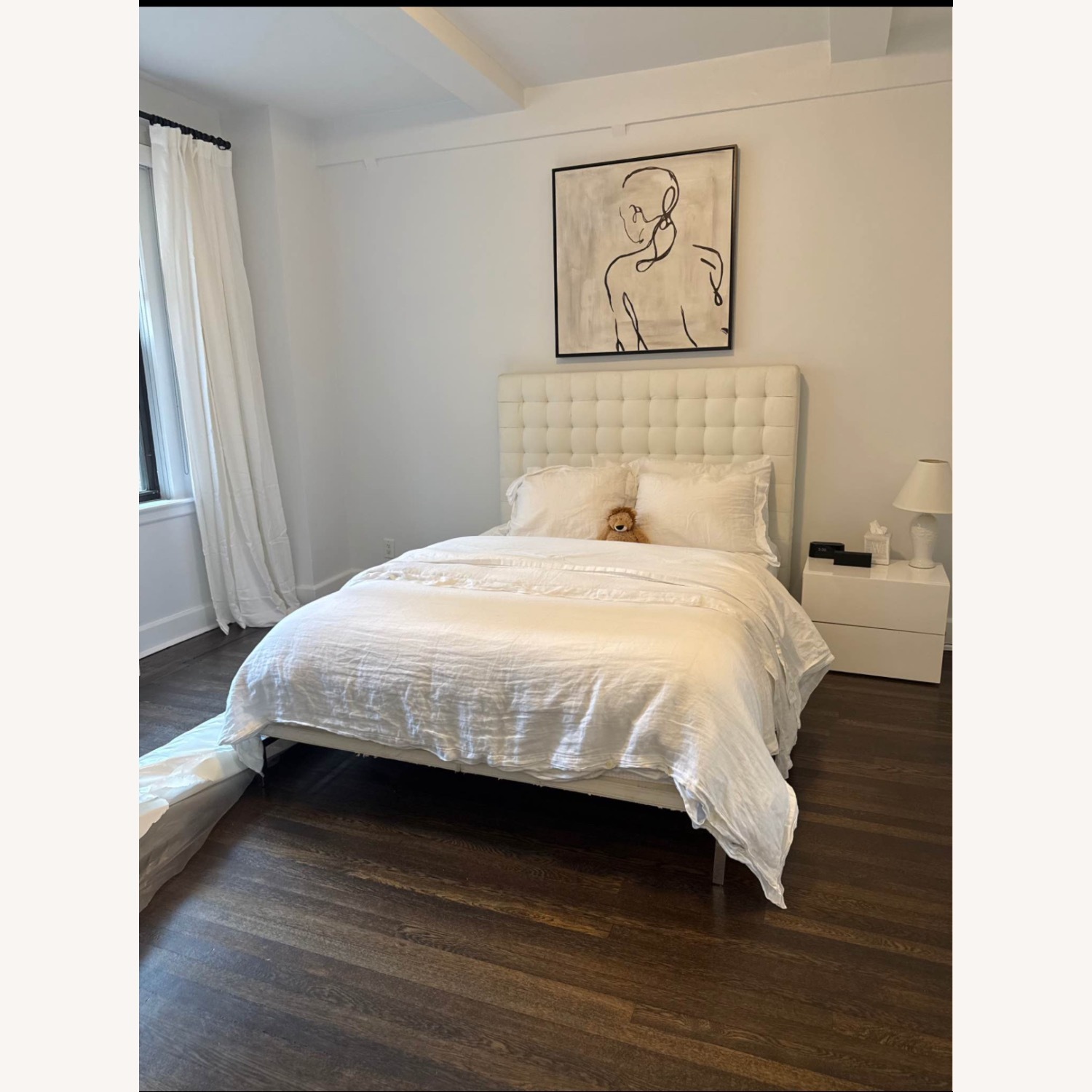 White Leather Queen Bed - image-3