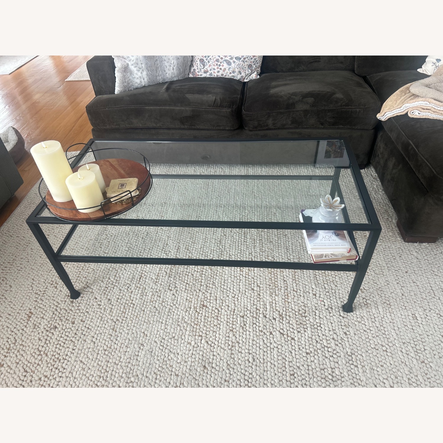 Pottery Barn Tanner Black Glass Coffee Table - image-2