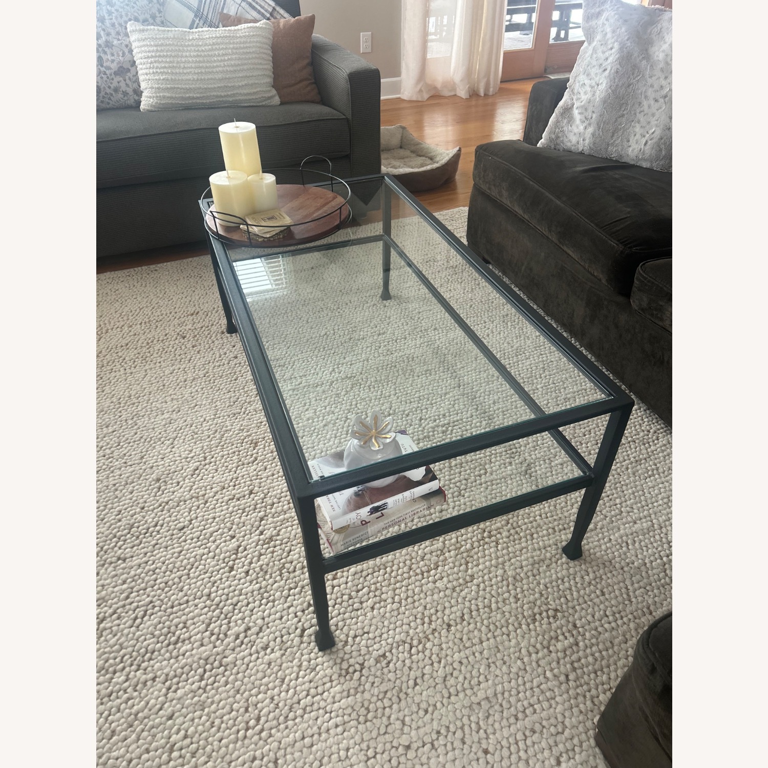 Pottery Barn Tanner Black Glass Coffee Table - image-1