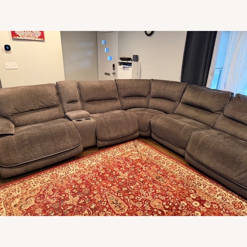 Used Costco Fabric Power Reclining Headrest Sectional for sale on AptDeco