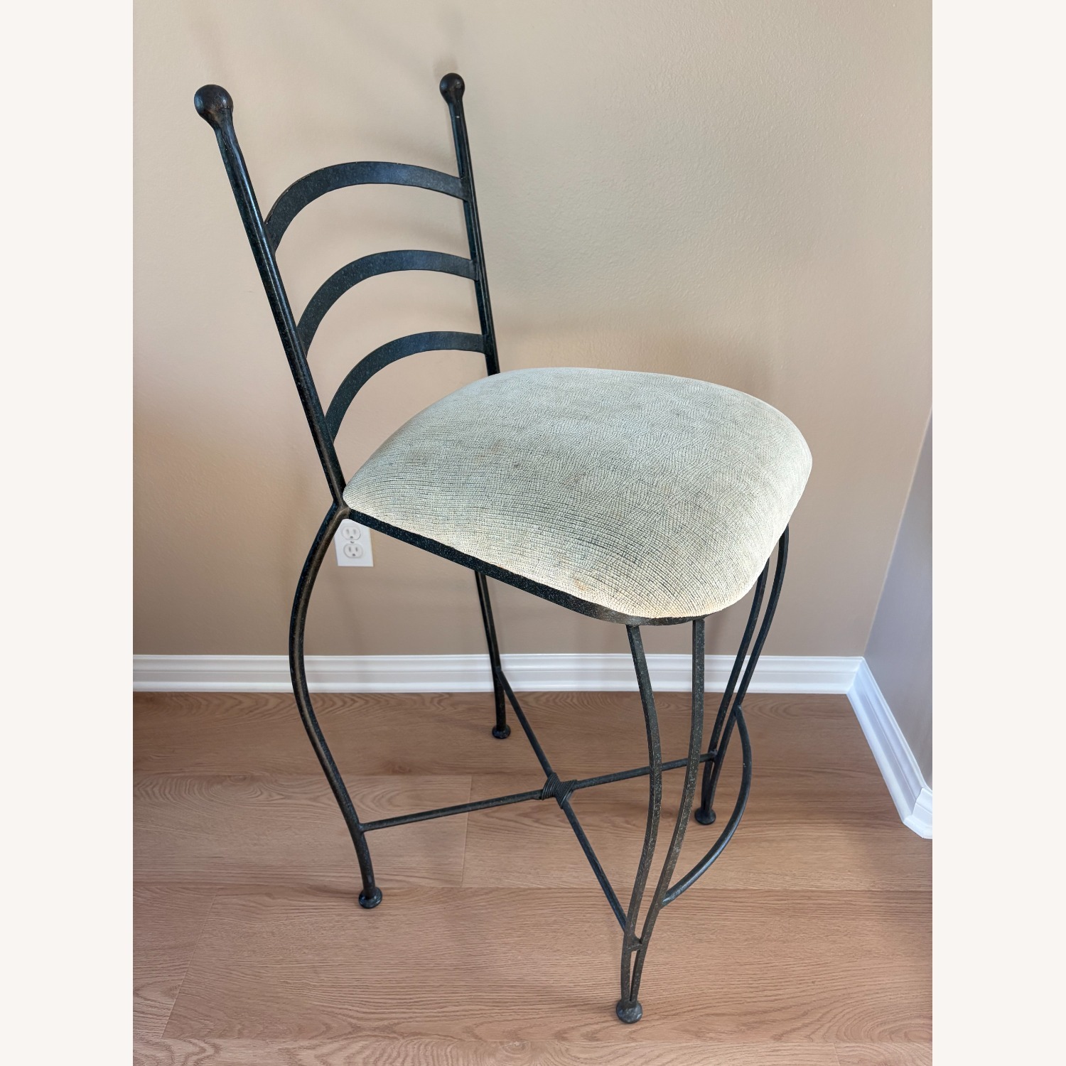 Vintage Wrought Iron Upholstered Bar Stools - image-2