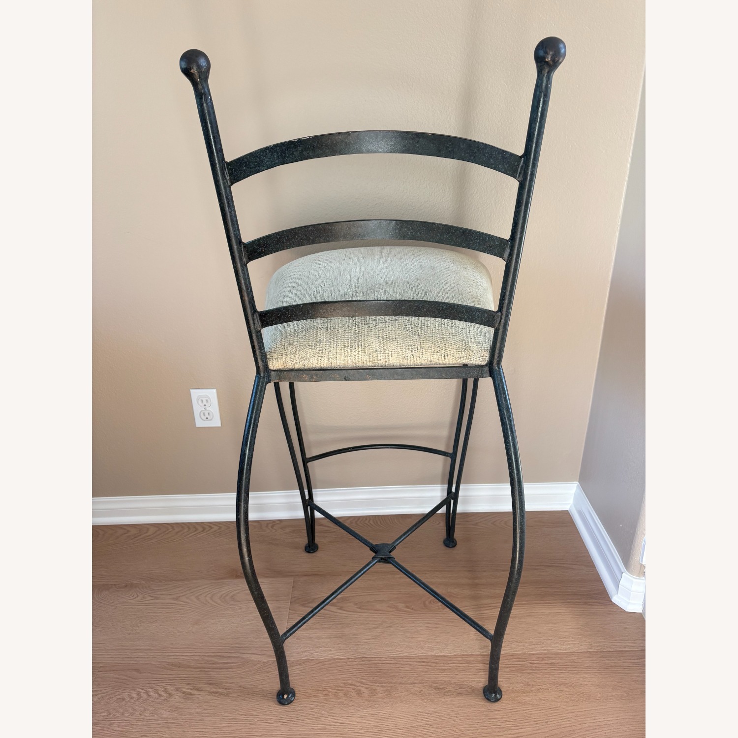 Vintage Wrought Iron Upholstered Bar Stools - image-5