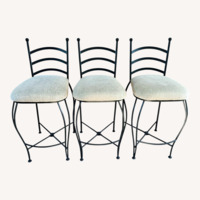 Vintage Wrought Iron Upholstered Bar Stools