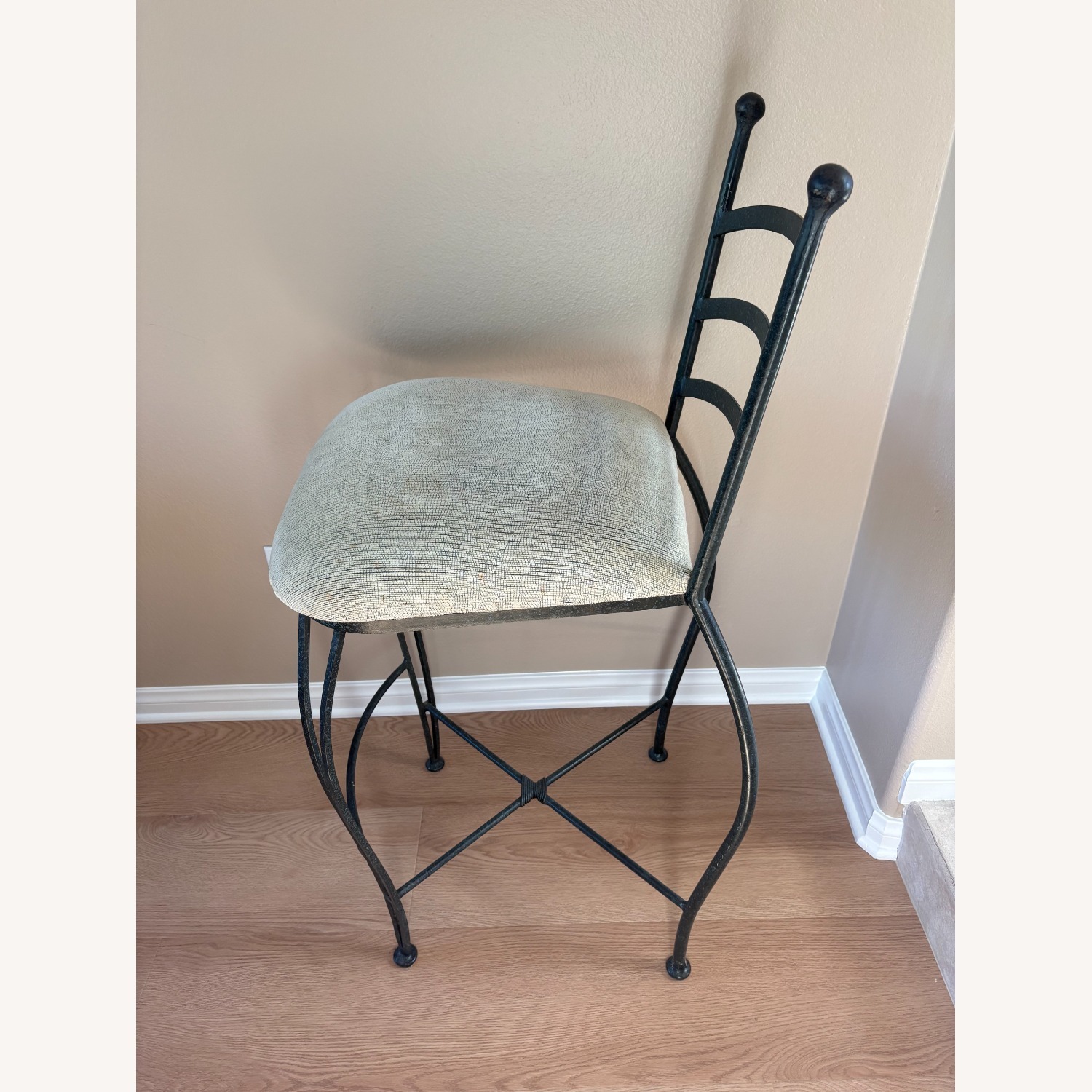 Vintage Wrought Iron Upholstered Bar Stools - image-3