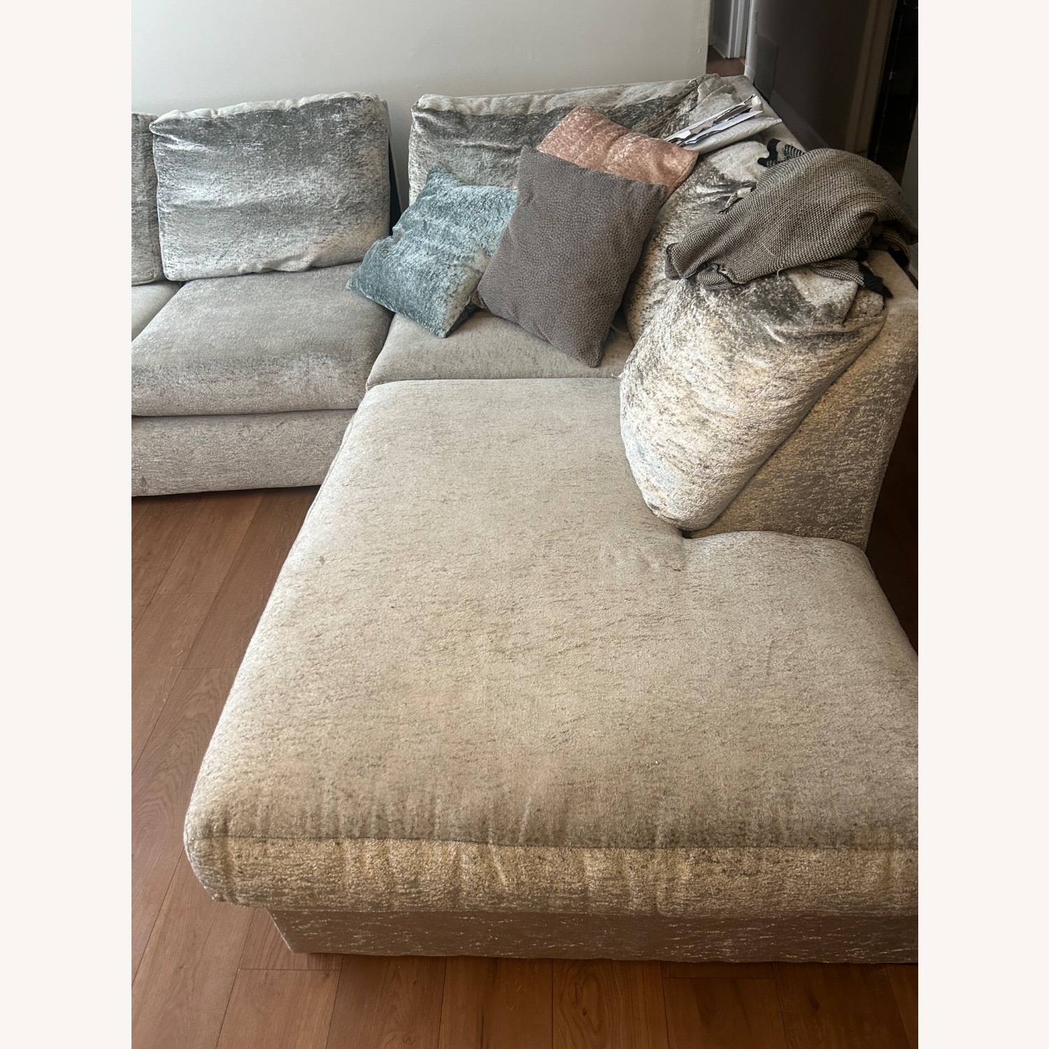 Large Velvet Velour Sectional with Accent Pillows - image-3