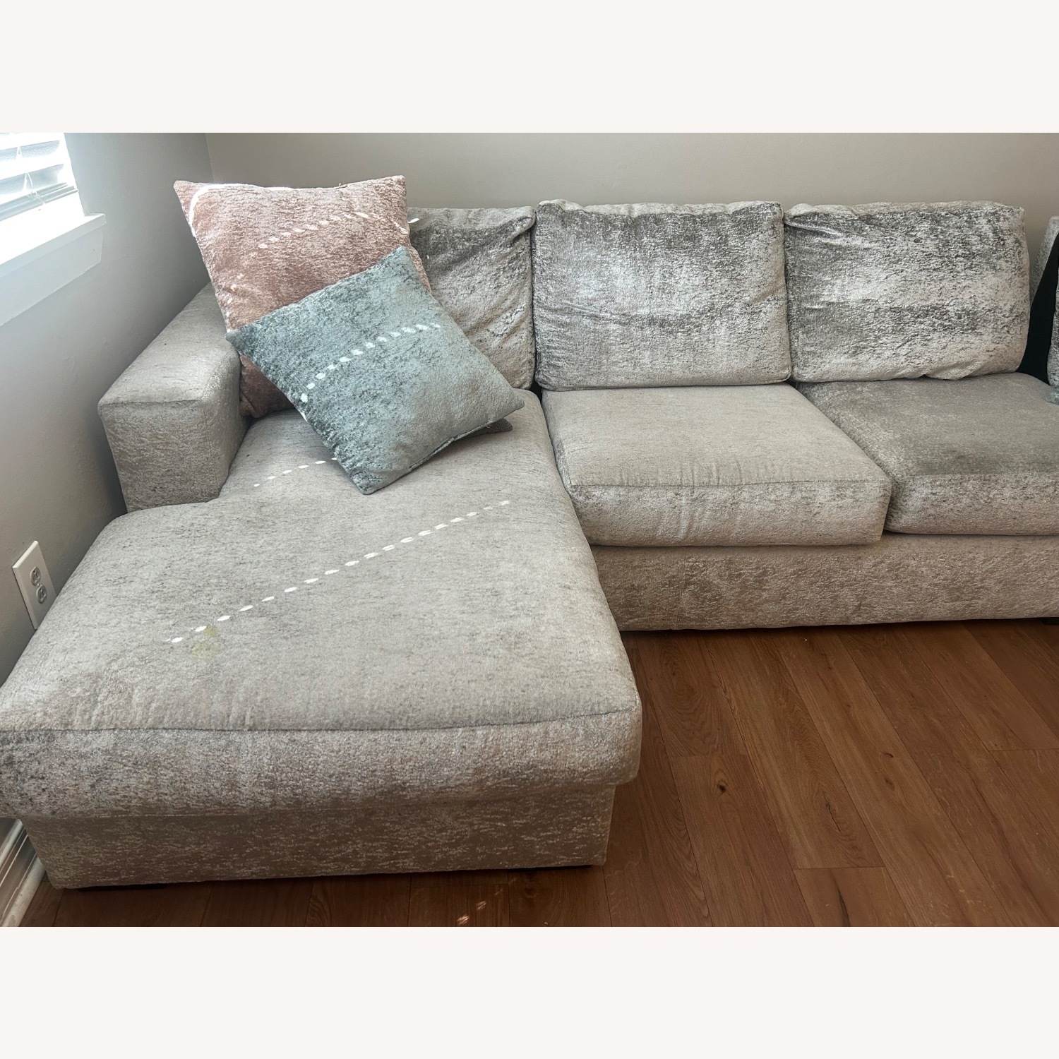 Large Velvet Velour Sectional with Accent Pillows - image-2