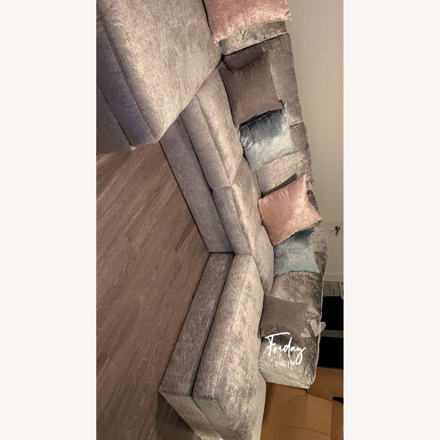 Large Velvet Velour Sectional with Accent Pillows - image-1