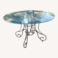 Glass Patio Table with Wrought Iron Legs