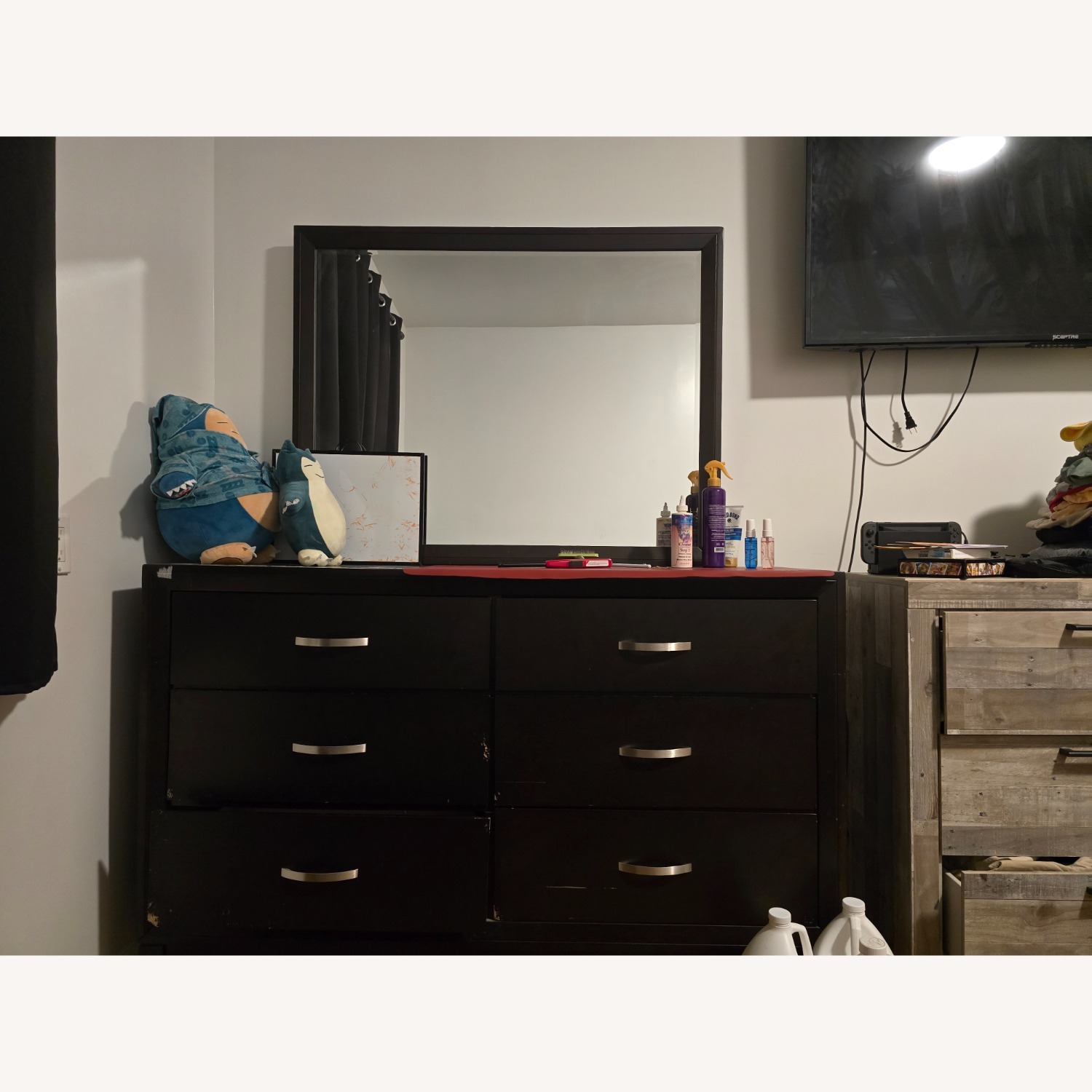 Bob's Discount Furniture Dark Brown Wood Dresser - image-1