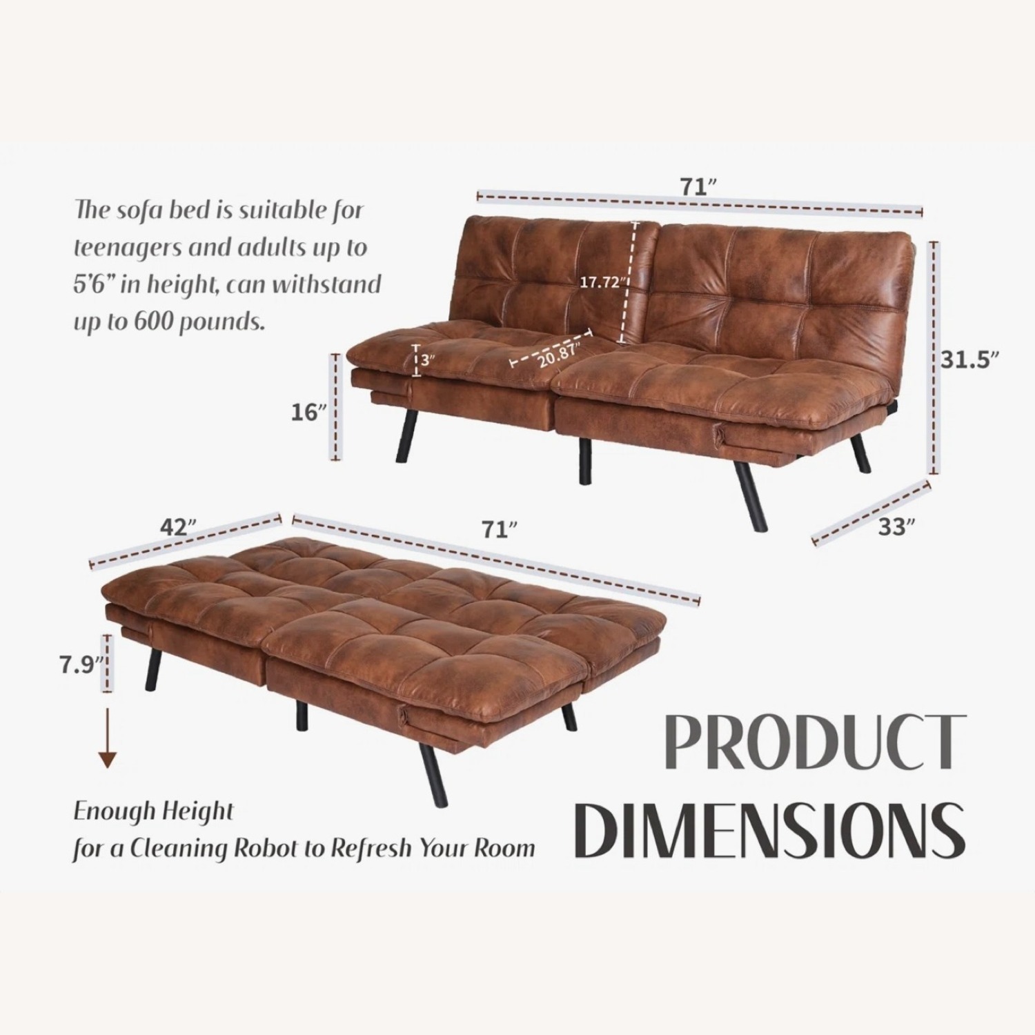 Wayfair Dark Brown Leather Sleeper Sofa - image-6