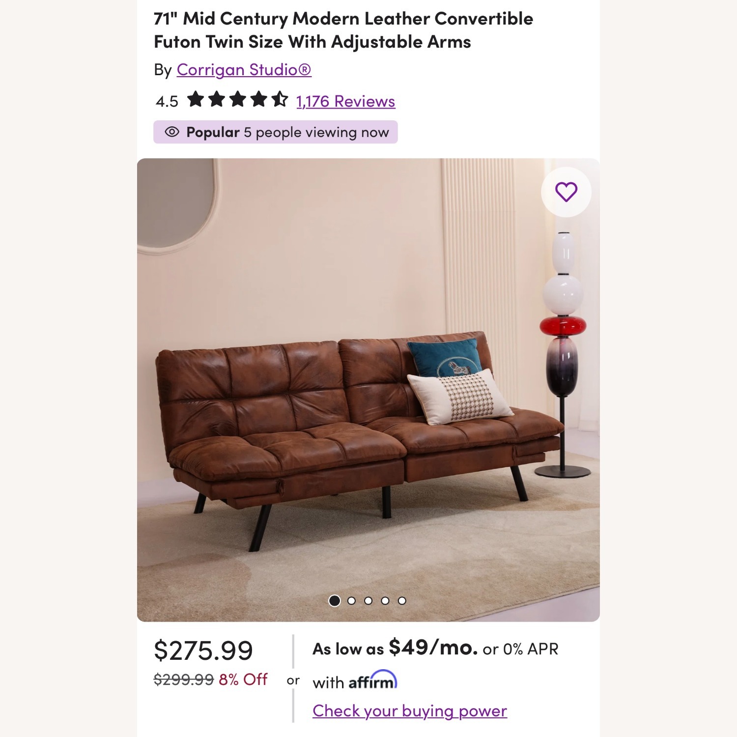 Wayfair Dark Brown Leather Sleeper Sofa - image-1