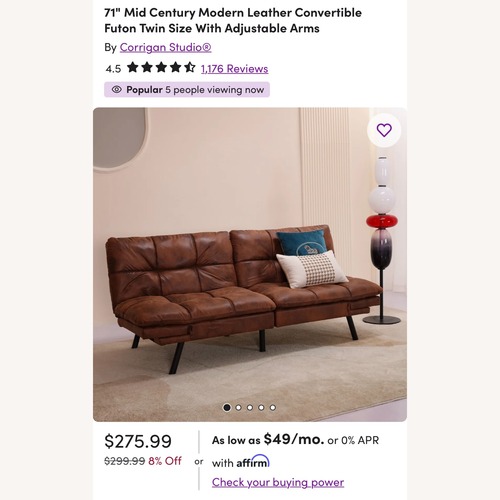 Used Wayfair Dark Brown Leather Sleeper Sofa for sale on AptDeco