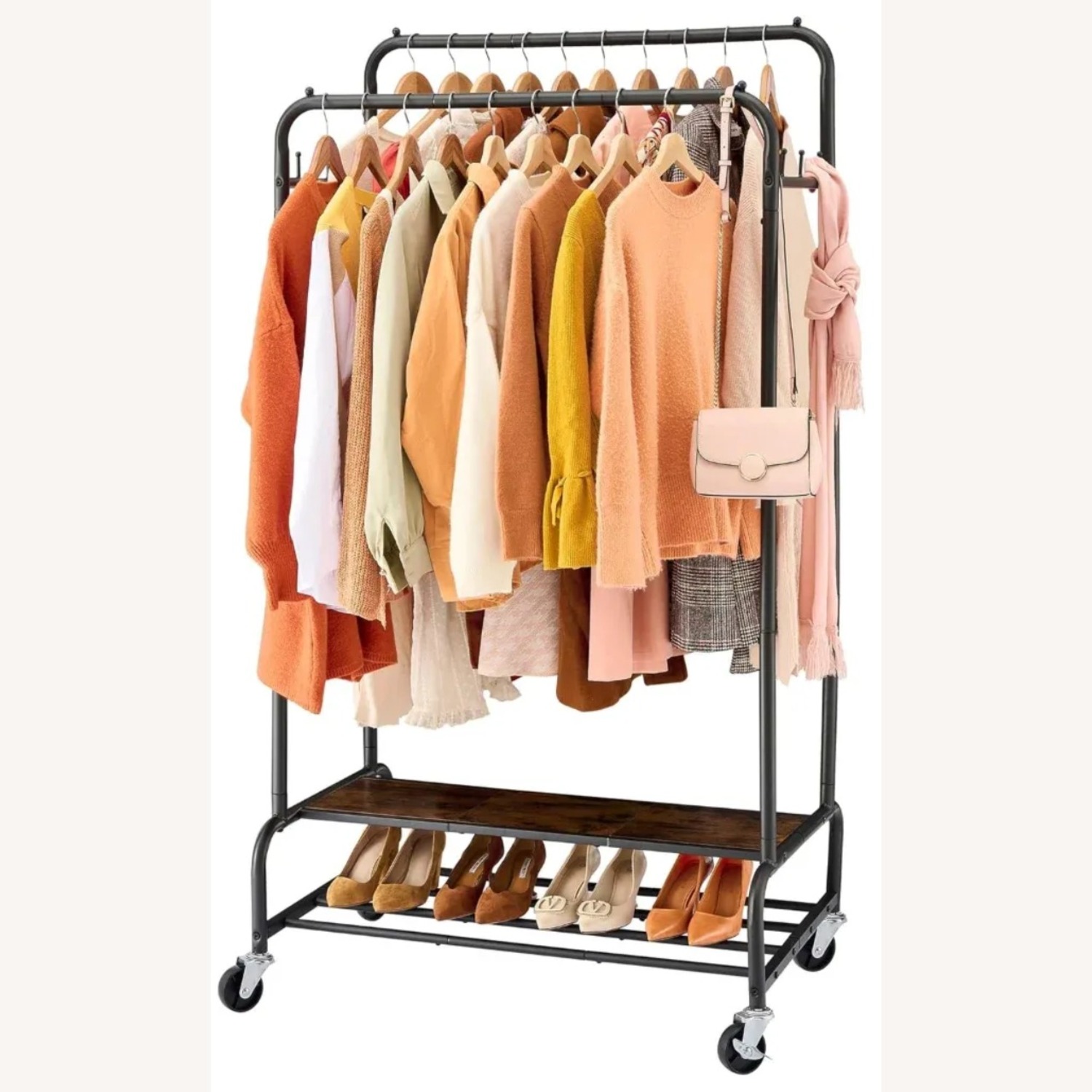 Tajsoon Industrial Style Garment Rack with Shelves - image-1