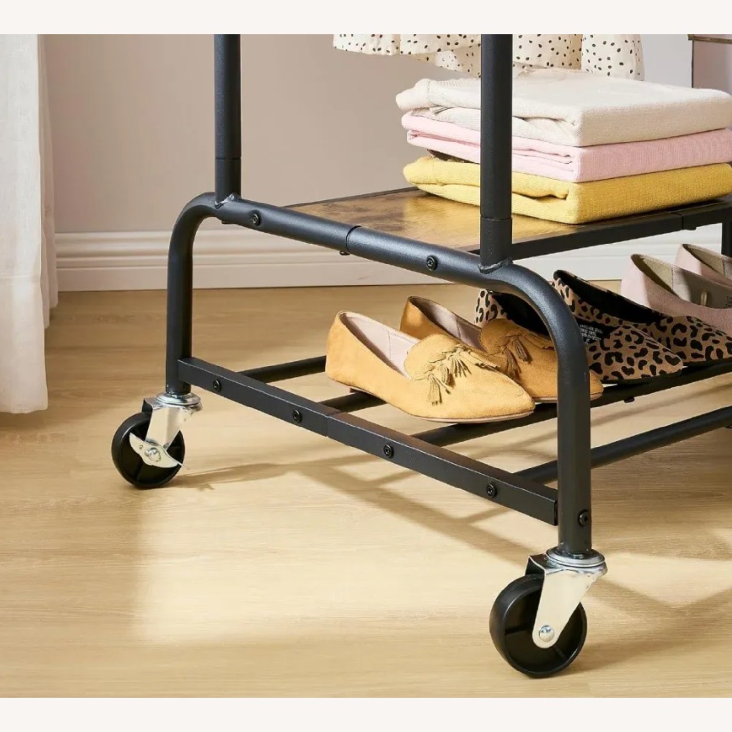 Tajsoon Industrial Style Garment Rack with Shelves - image-4