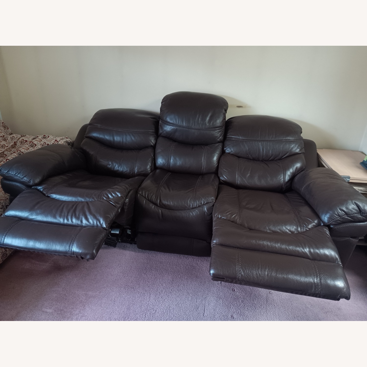 Dark Brown Leather 3+ Seater Sofa - image-3
