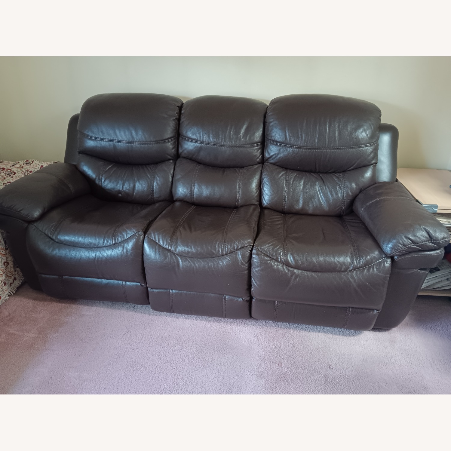 Dark Brown Leather 3+ Seater Sofa - image-1