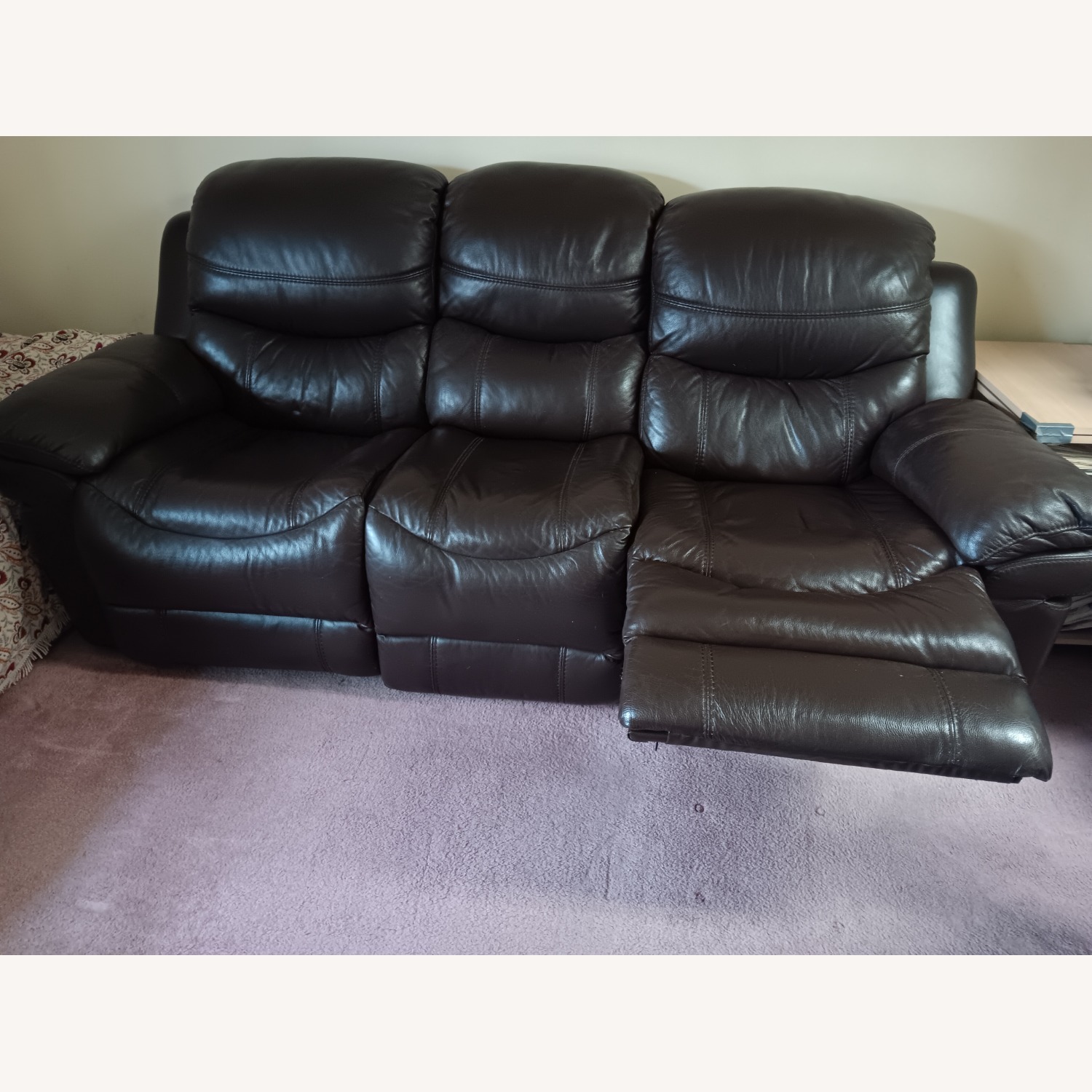 Dark Brown Leather 3+ Seater Sofa - image-2