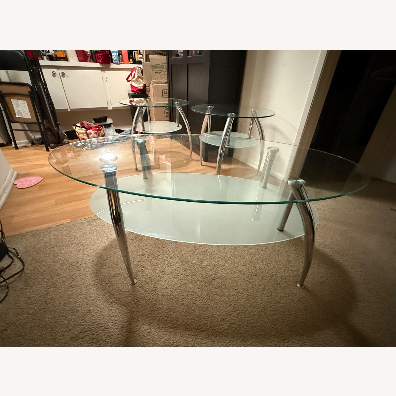 Set-Silver Glass Coffee Table & 2 End Tables  - image-2