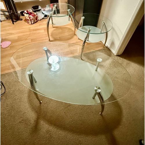 Used Set-Silver Glass Coffee Table & 2 End Tables  for sale on AptDeco