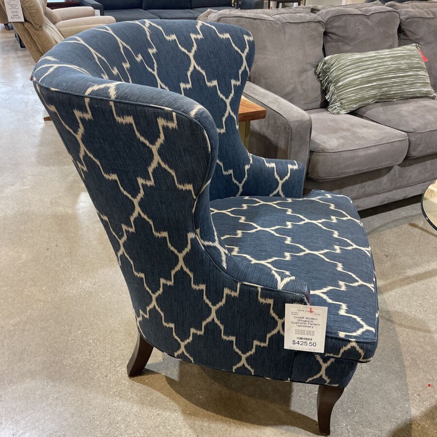 Modern Wingback Quatrefoil Pattern Chair - image-2