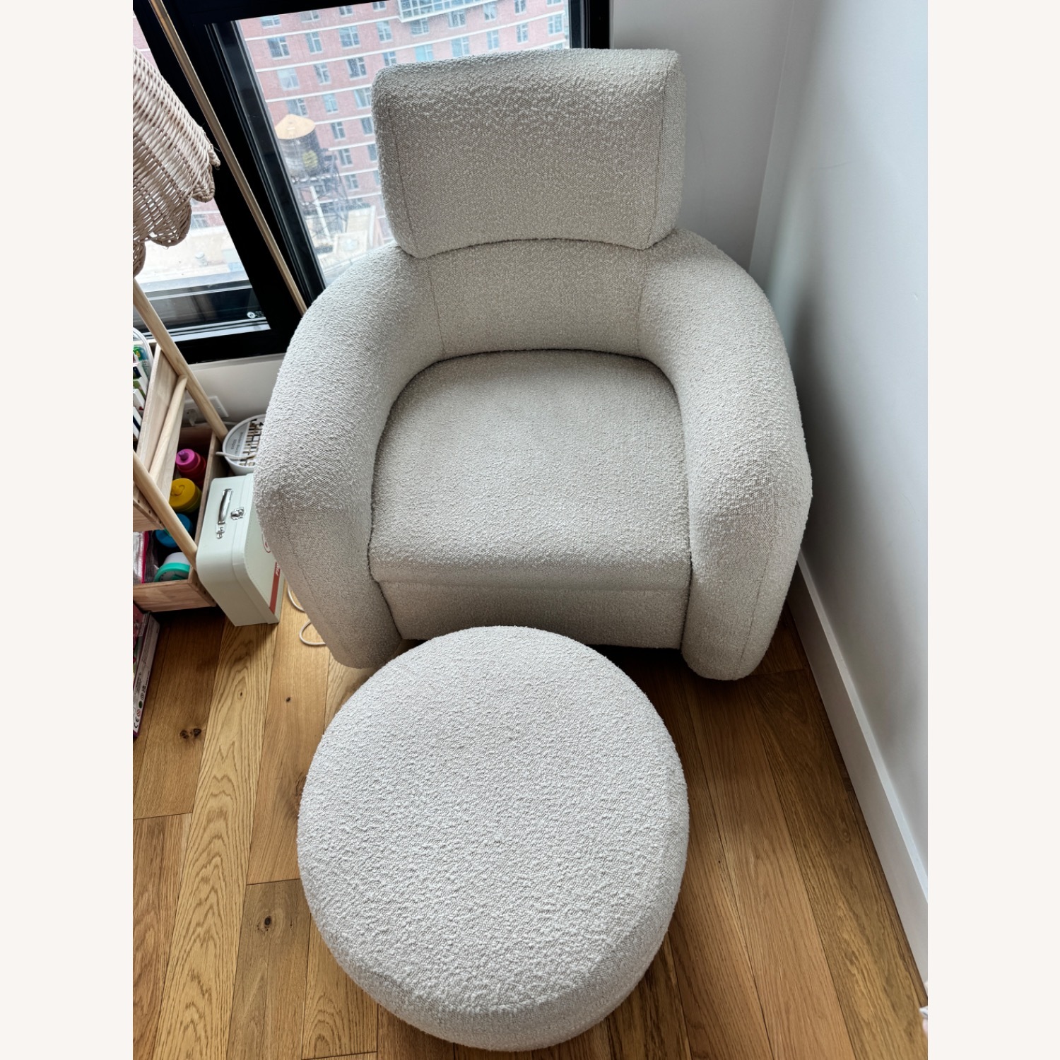 Crate & Barrel Cream Snoozer Boucle Nursery Glider and Ottoman - image-2