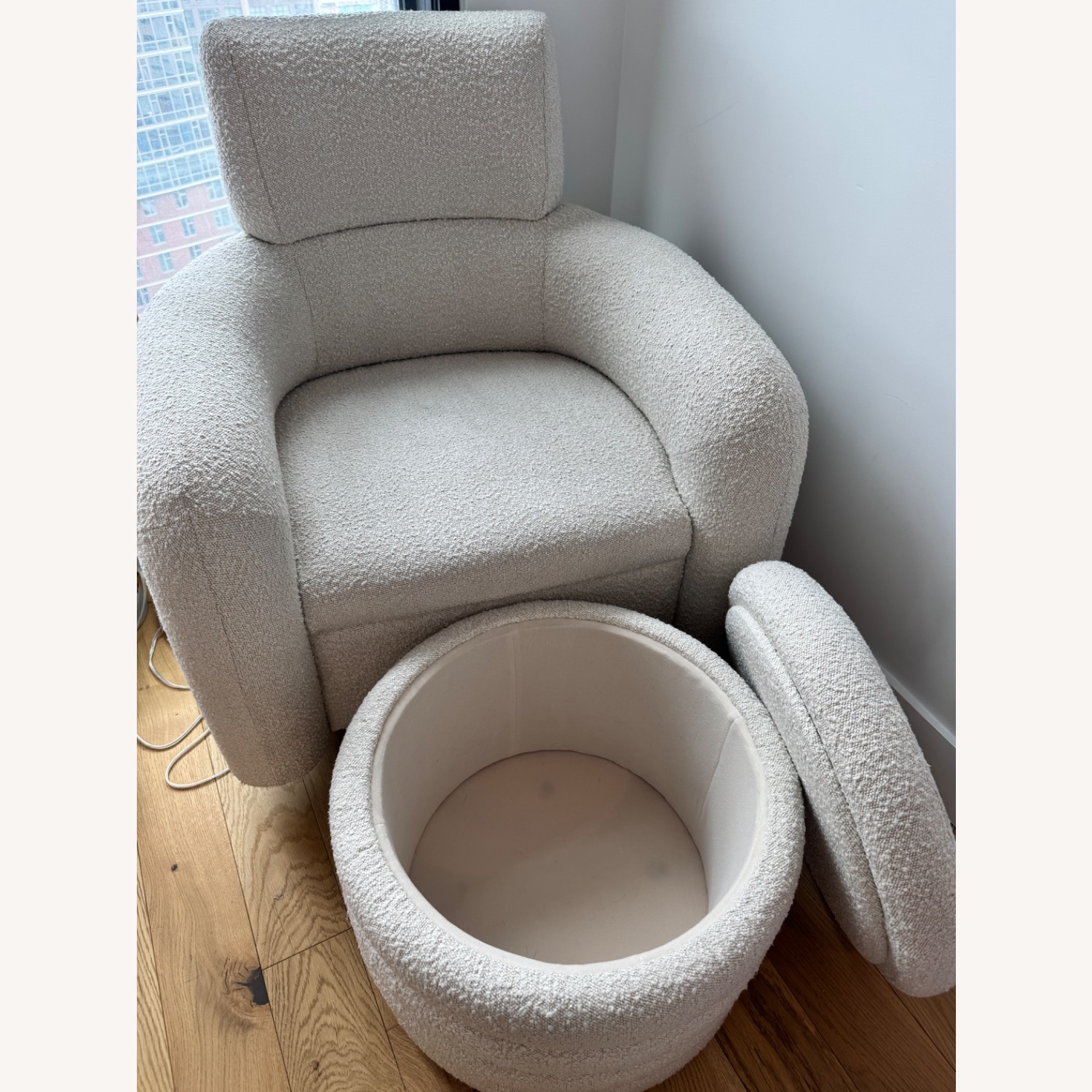 Crate & Barrel Cream Snoozer Boucle Nursery Glider and Ottoman - image-5