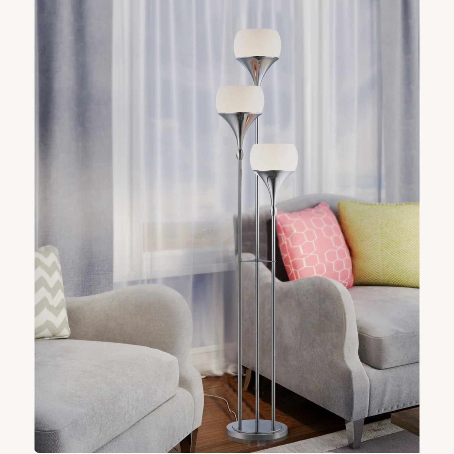 Polished Chrome Torchiere Floor Lamp - image-3