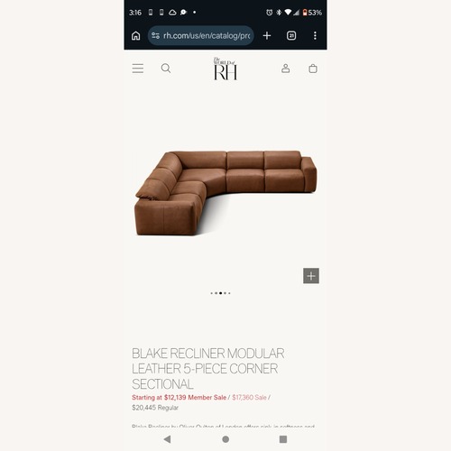 Used Restoration Hardware Blake 3+ Piece Sectional for sale on AptDeco