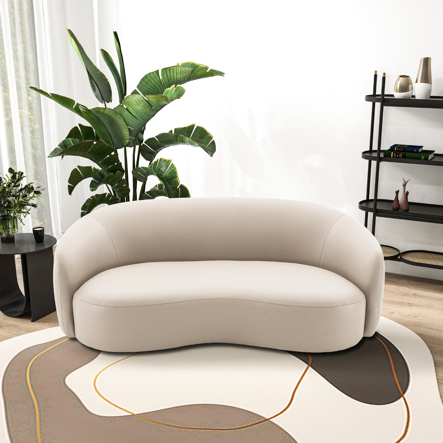 Vista Beige Leather Japandi Sofa - image-2