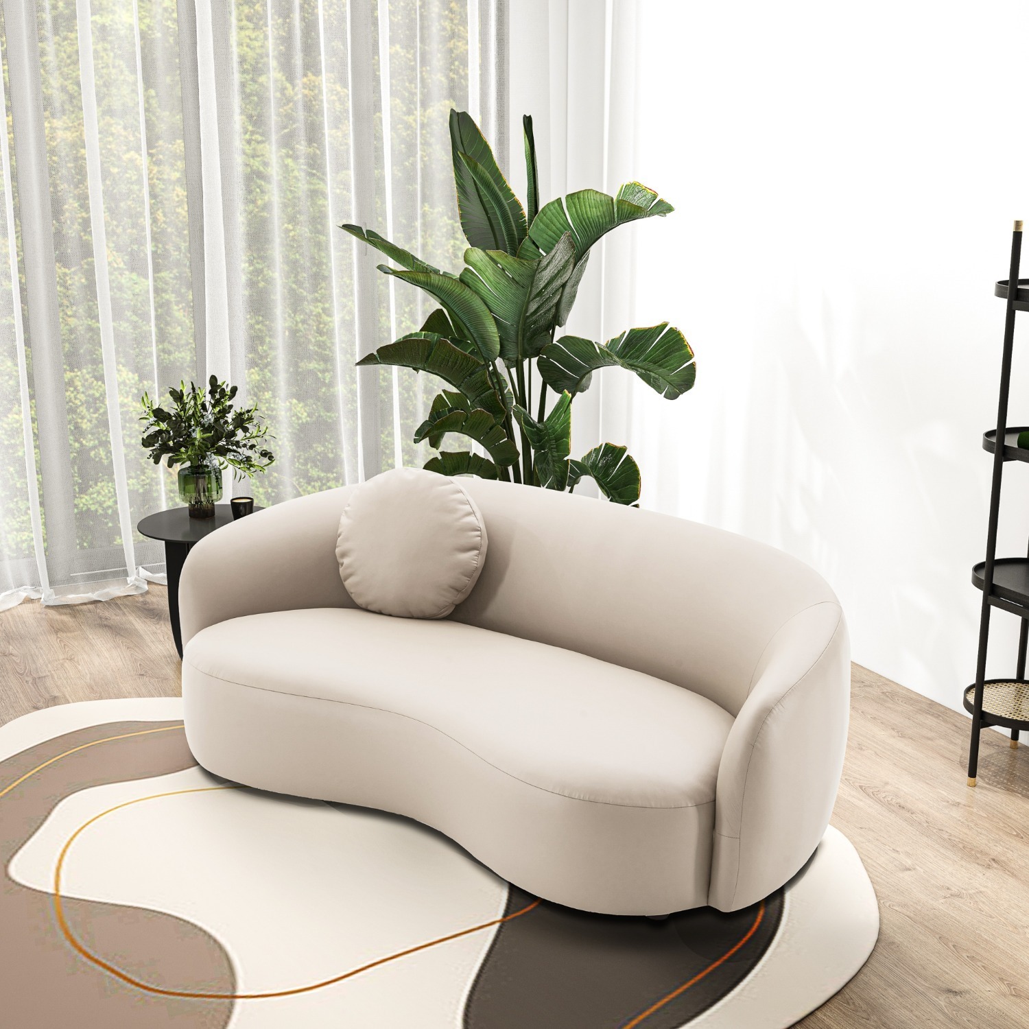 Vista Beige Leather Japandi Sofa - image-5