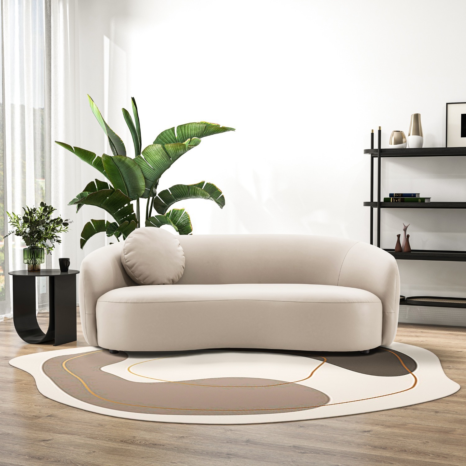 Vista Beige Leather Japandi Sofa - image-3